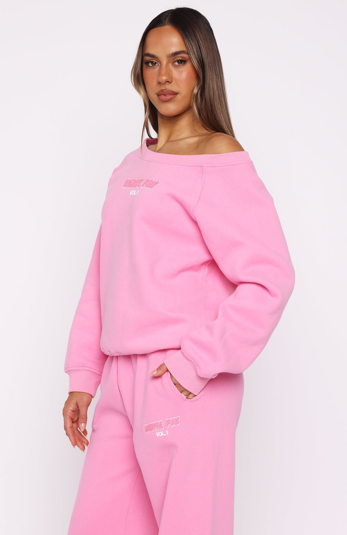 White Fox Vol. 1 Off Shoulder Sweater Bubblegum