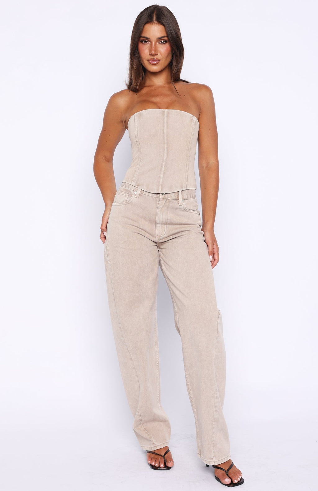 White Fox Be Mine Forever Denim Bustier Sesame