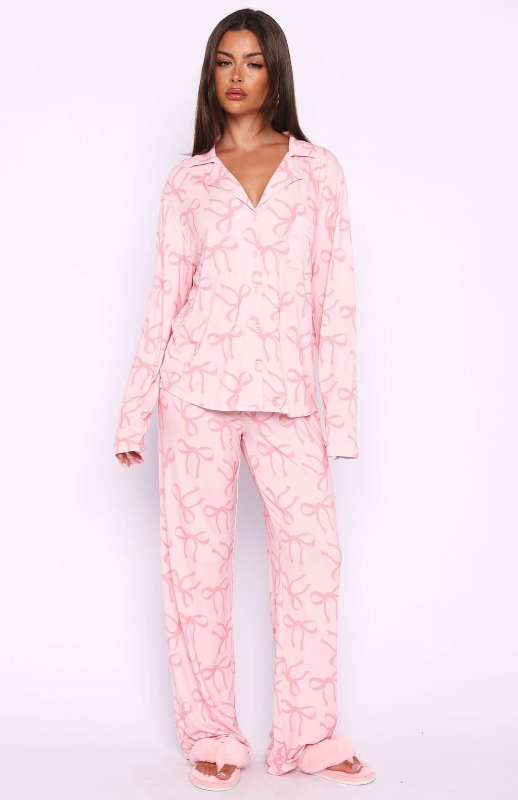 White Fox Pillow Talk Printed Long Sleeve Pyjama Set Posy Bow