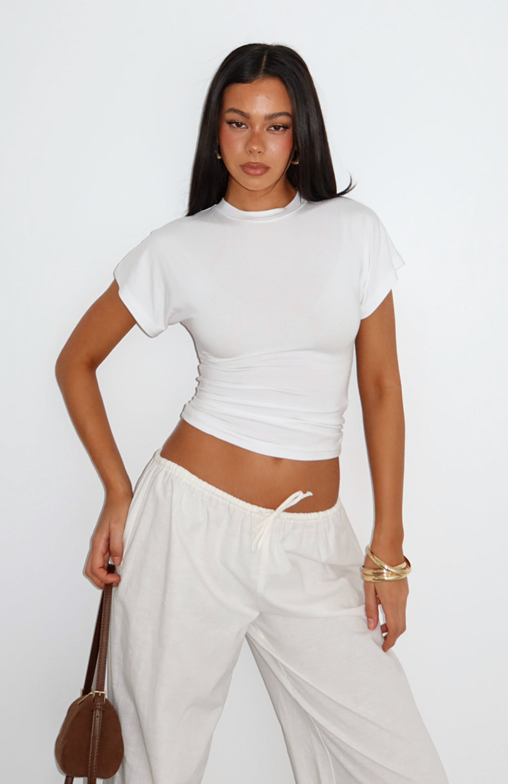 White Fox Never The Right Time Cinched Waist Short Sleeve Top White