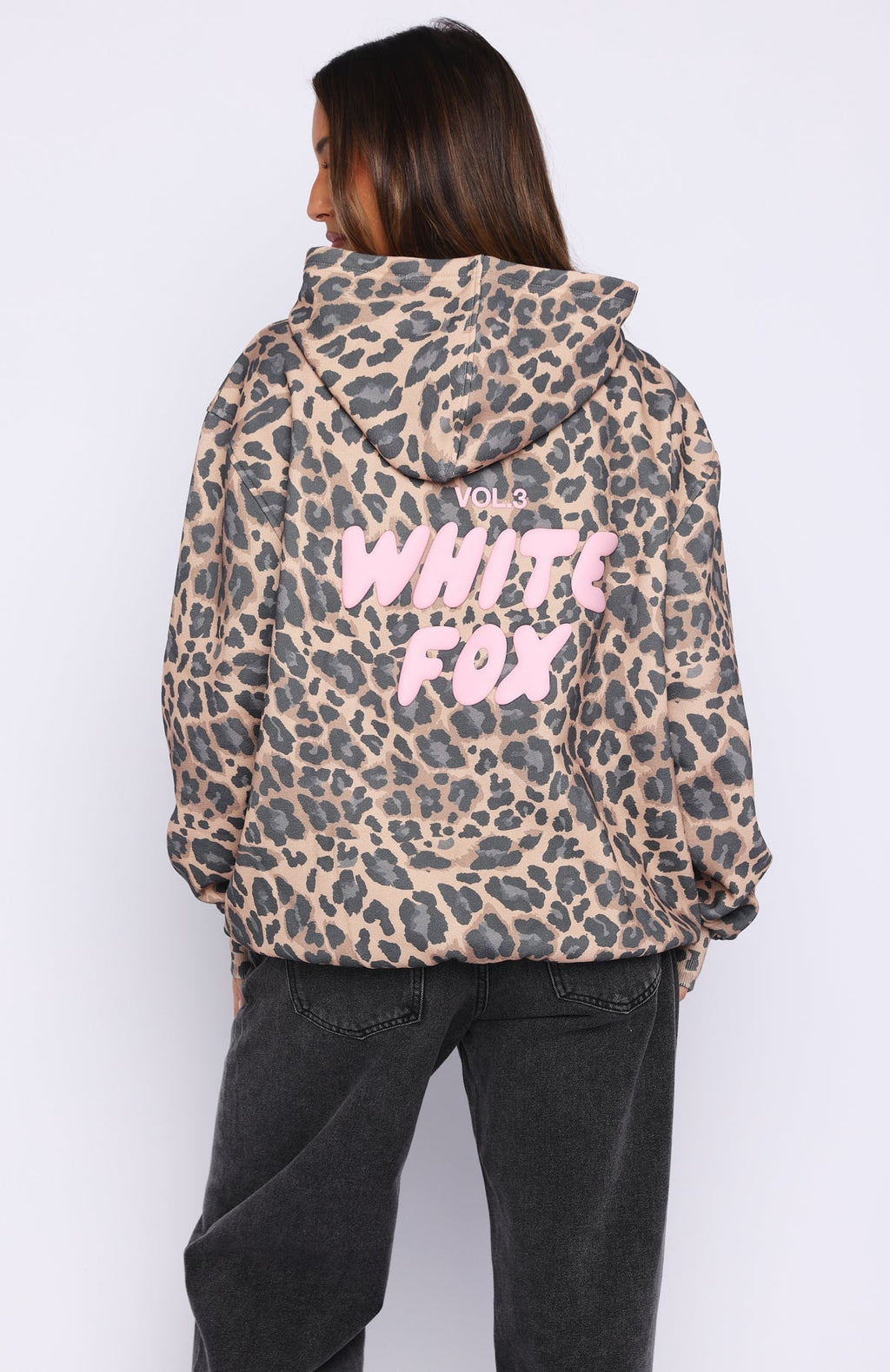 White Fox Offstage Printed Oversized Hoodie Dark Leopard