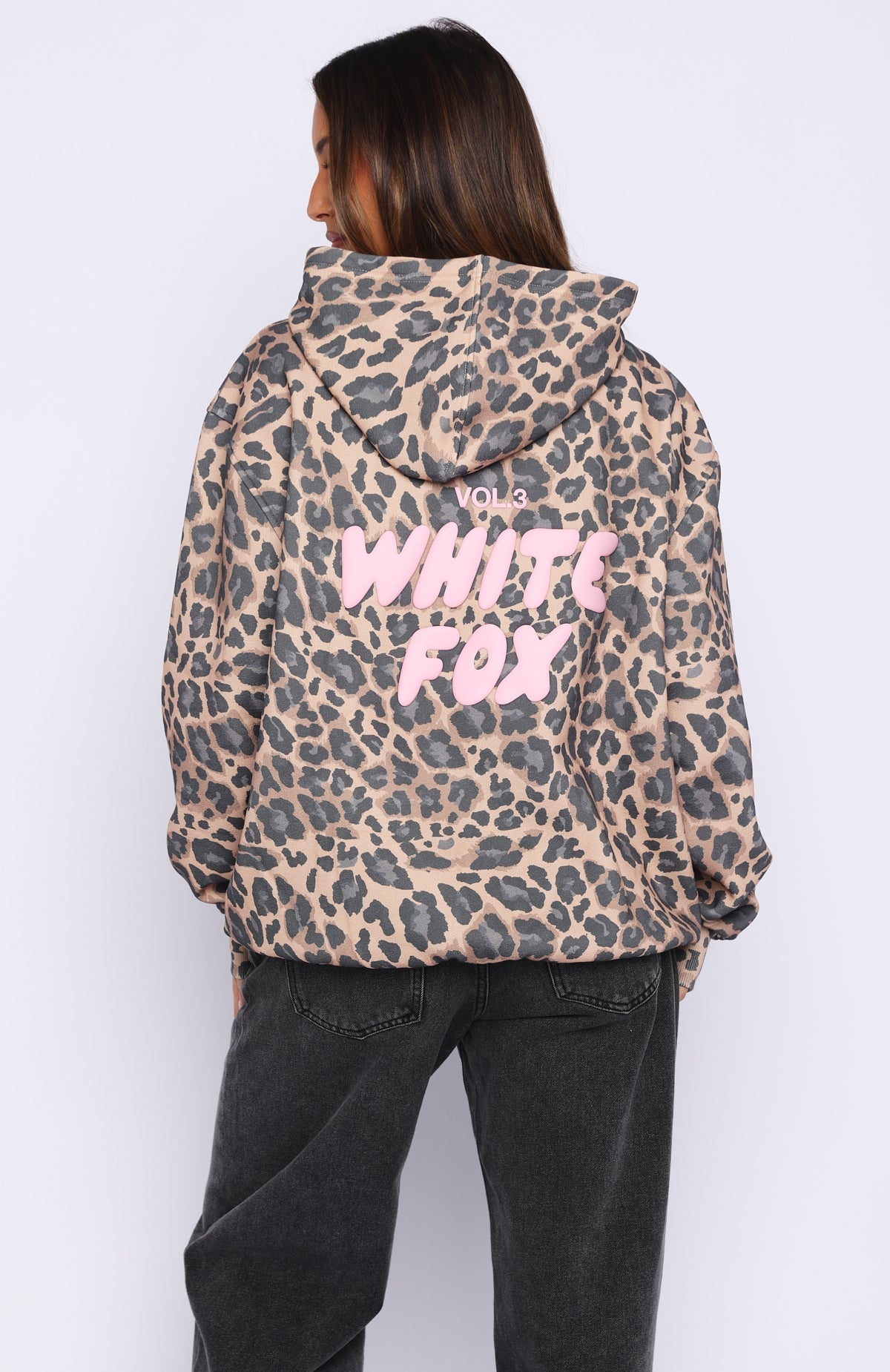 White Fox Offstage Printed Oversized Hoodie Dark Leopard