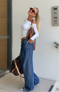 White Fox Always Be Yourself Low Rise Straight Leg Jeans True Blue Wash
