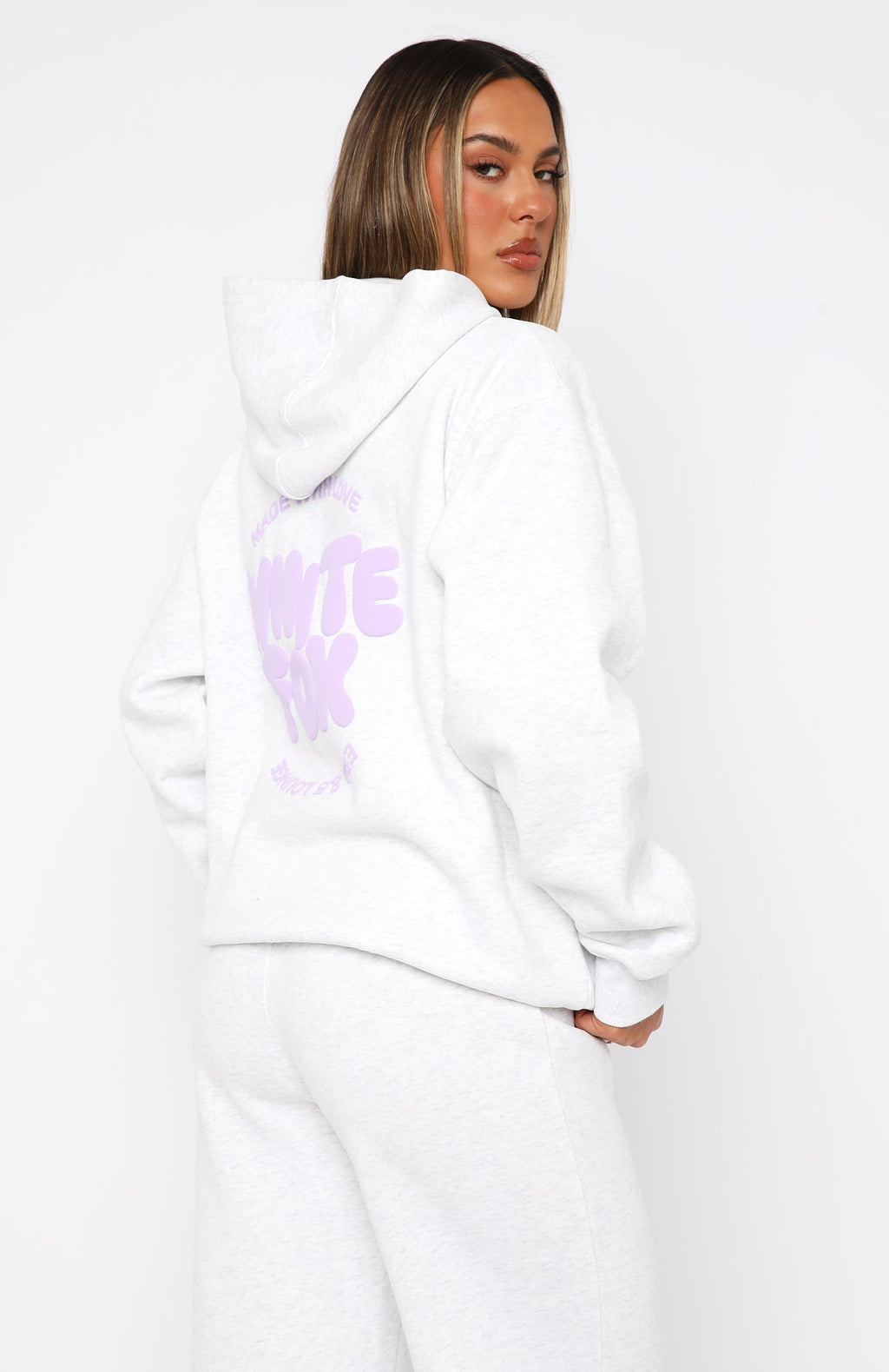 White Fox With Love For You Oversized Hoodie Grey Marle