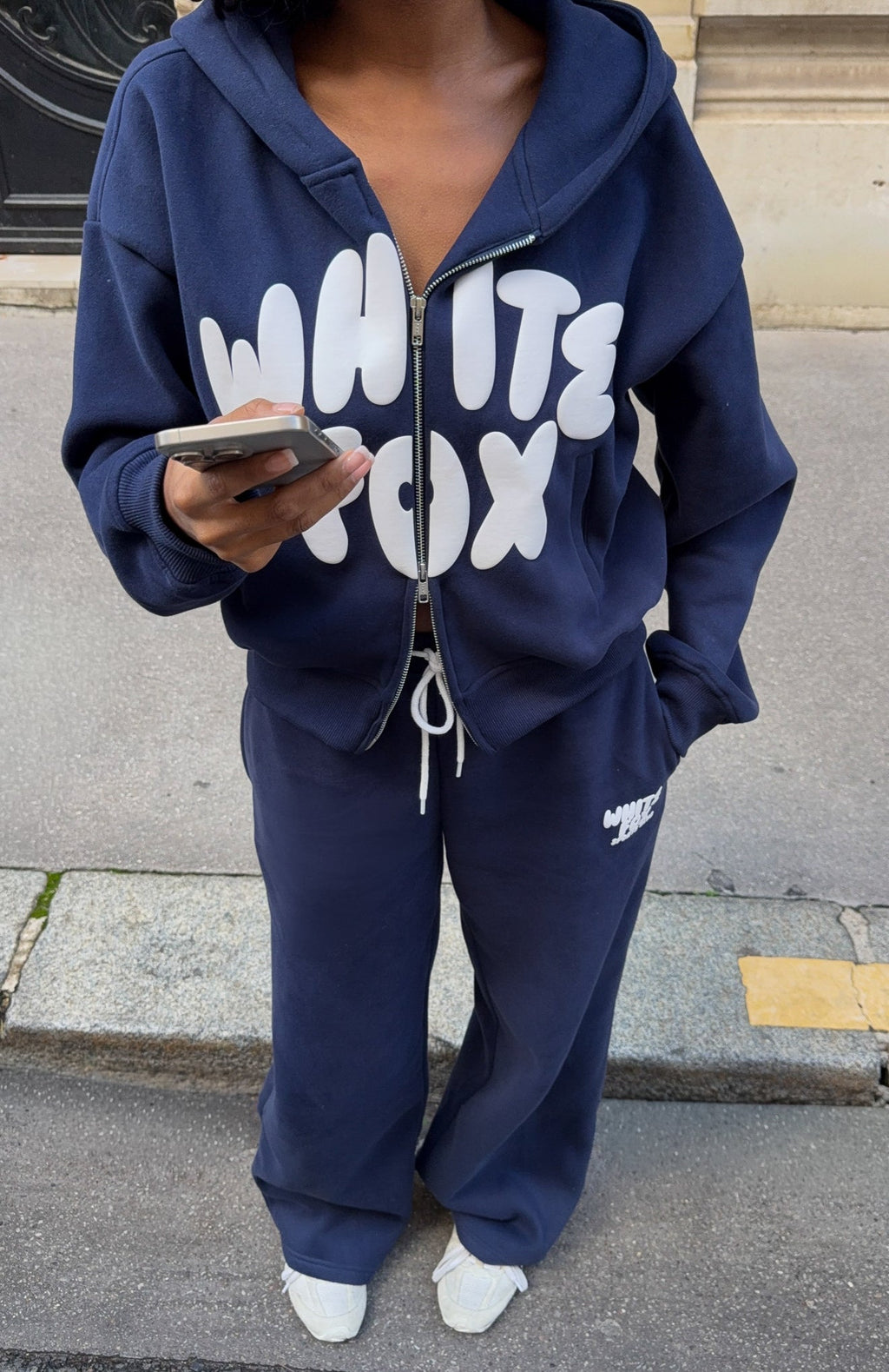 White Fox Club 14 Allie Boxy Zip Front Hoodie Navy