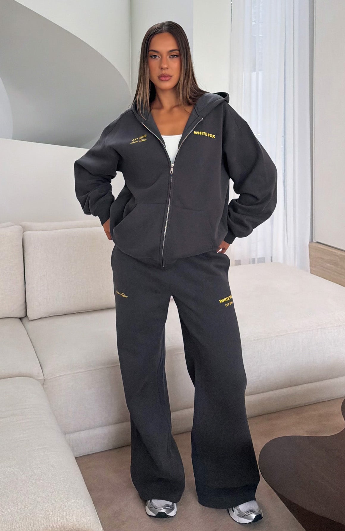 White Fox Proving Myself Wrong Wide Leg Sweatpants Charcoal