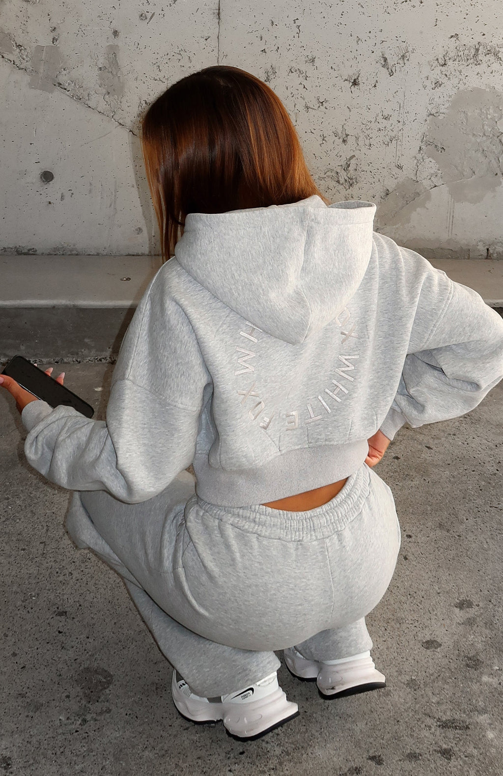 White Fox Stay Lifted Cropped Hoodie Dark Grey Marle
