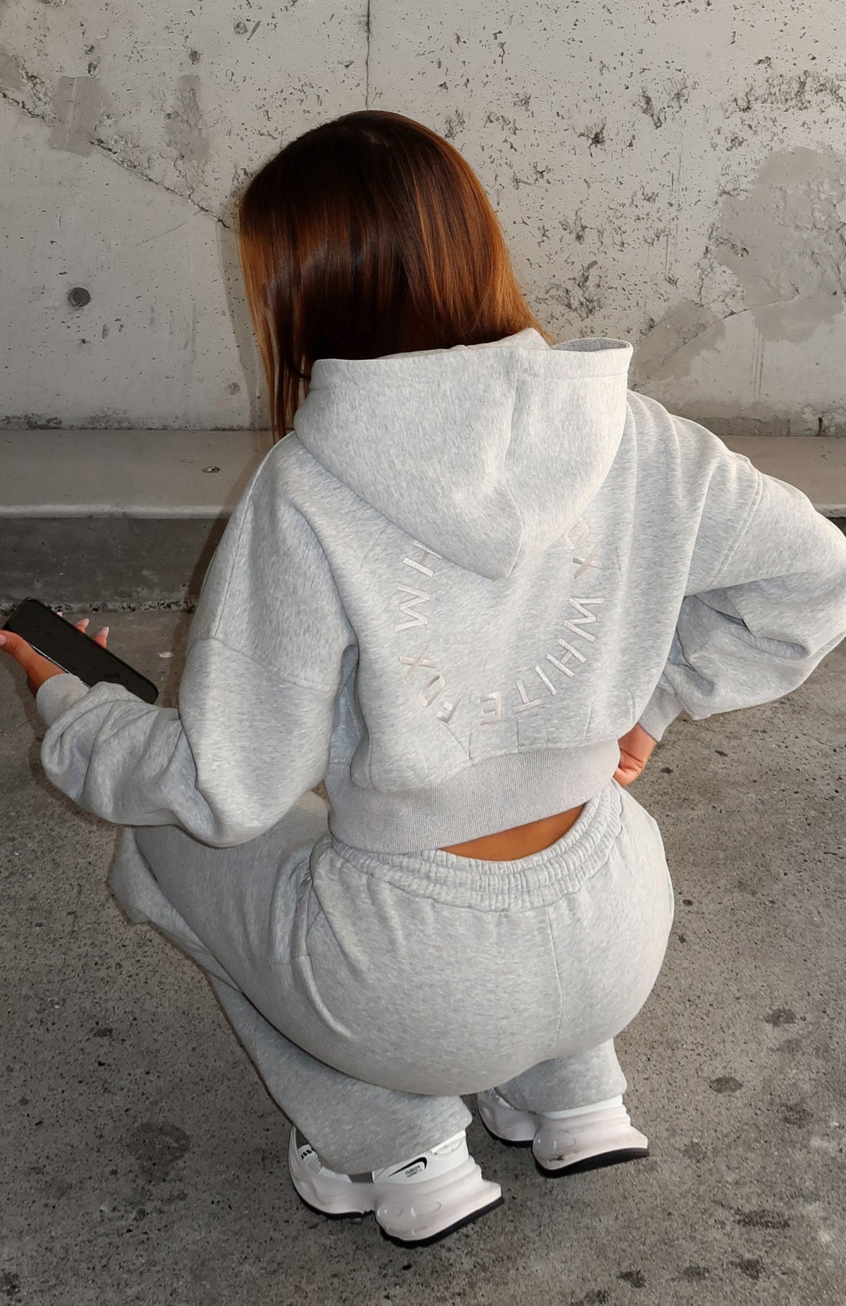 White Fox Stay Lifted Cropped Hoodie Dark Grey Marle