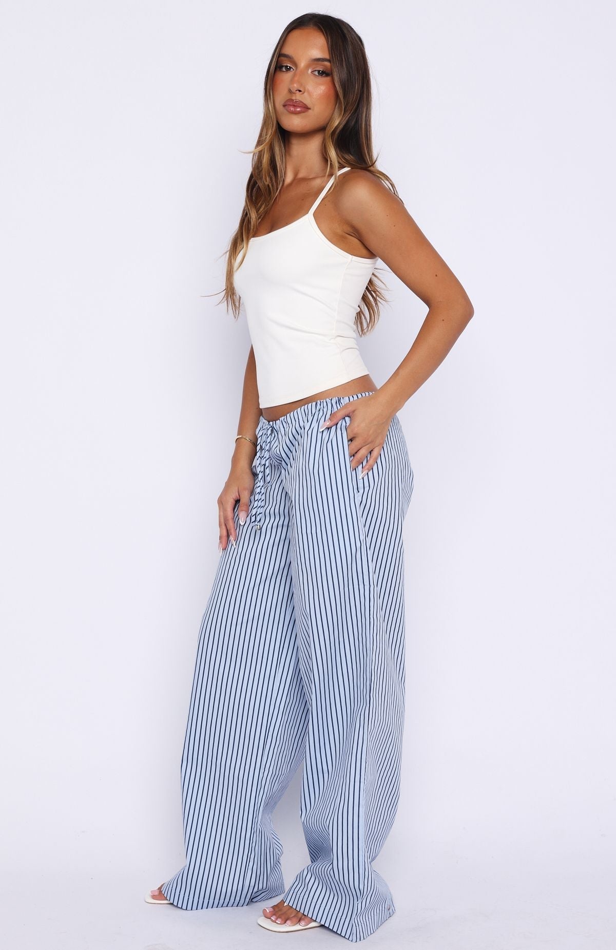 White Fox The Sweetest Love Drawstring Pants Blue/Navy Stripe
