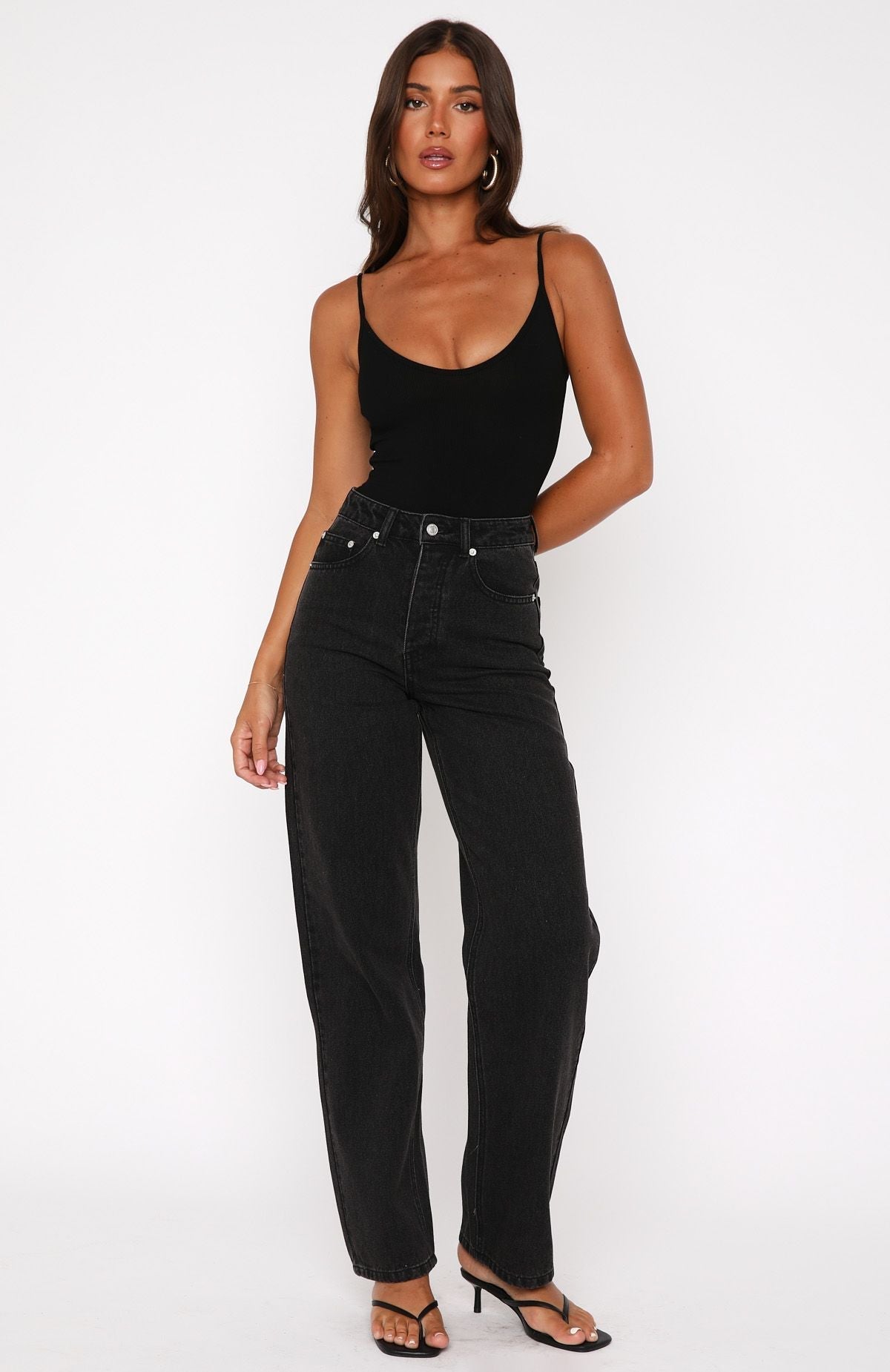 White Fox One Call Away High Rise Straight Leg Jeans Vintage Black Wash