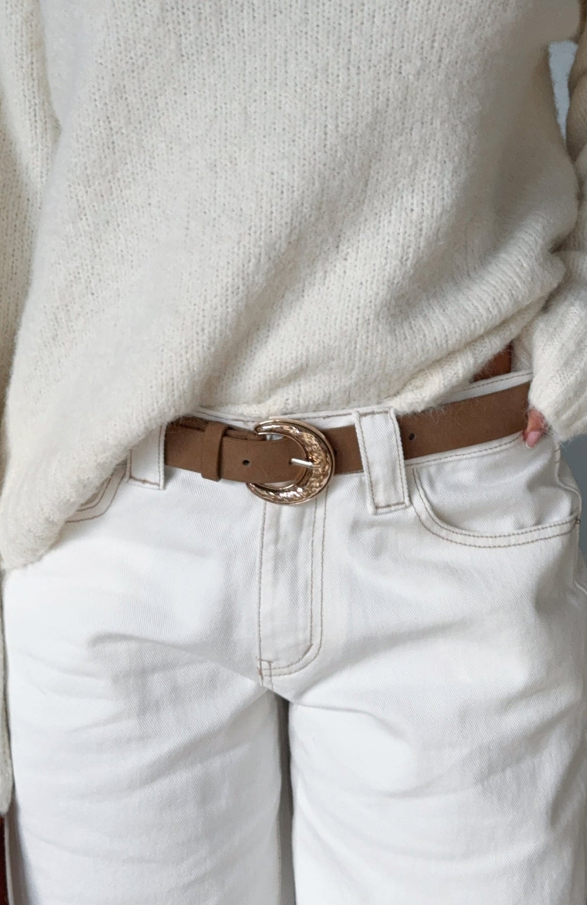 White Fox Elanor Belt Tan Faux Suede/Gold