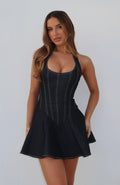 White Fox Looking At Me Halter Mini Dress Dark Indigo