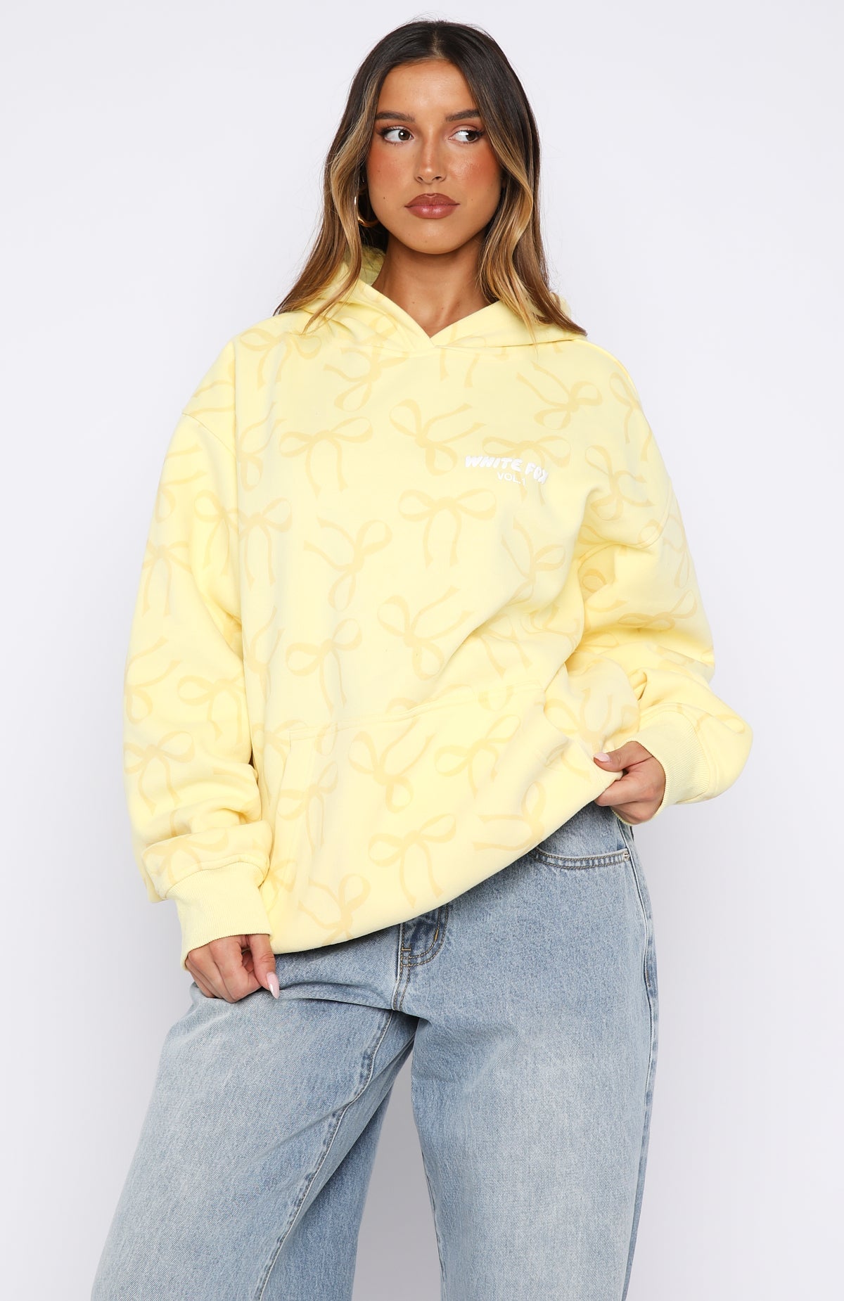 White Fox Vol. 1 Oversized Printed Hoodie Lemon Bow
