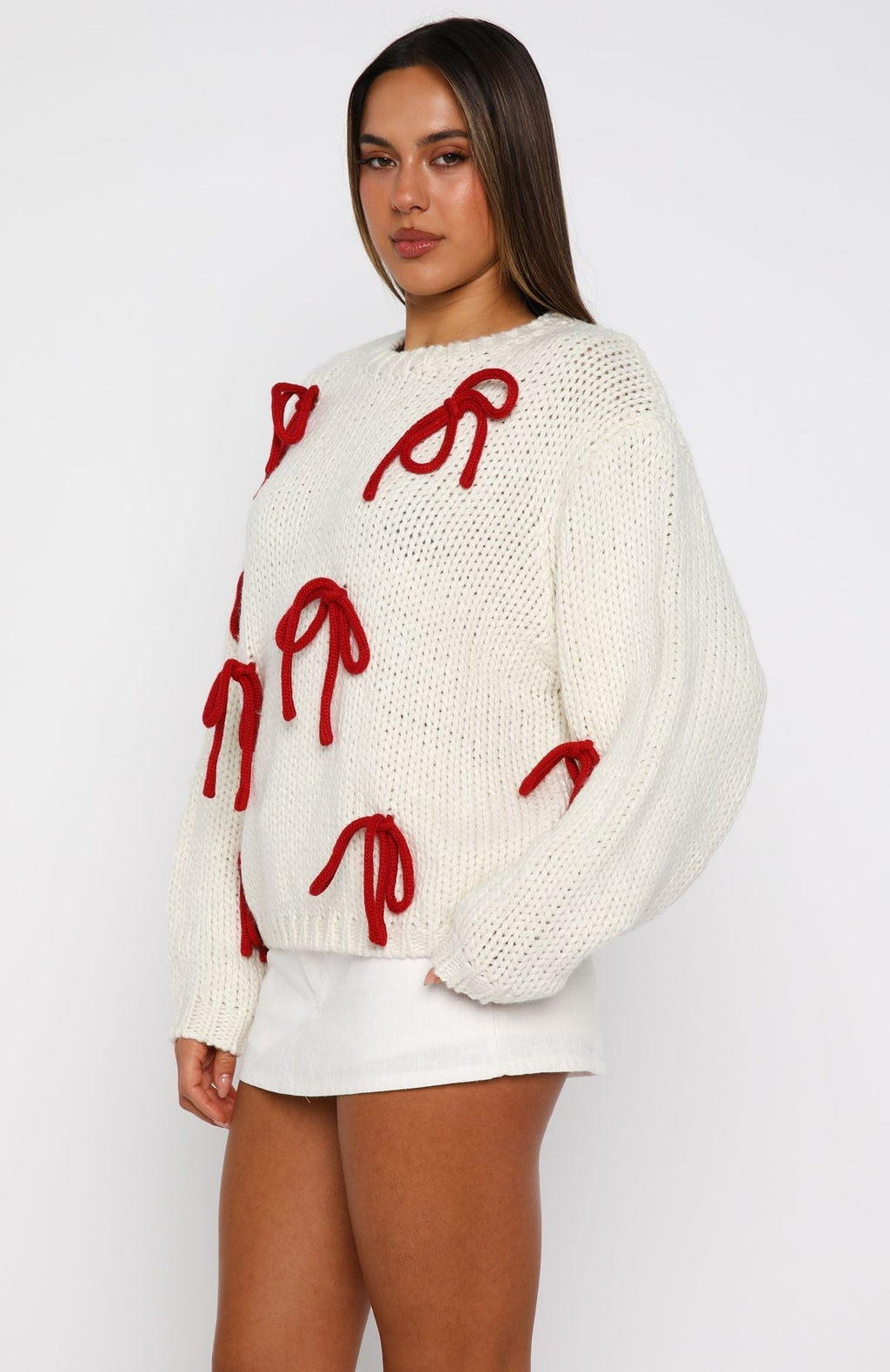 White Fox Candy Cane Crush Knit Sweater Cream