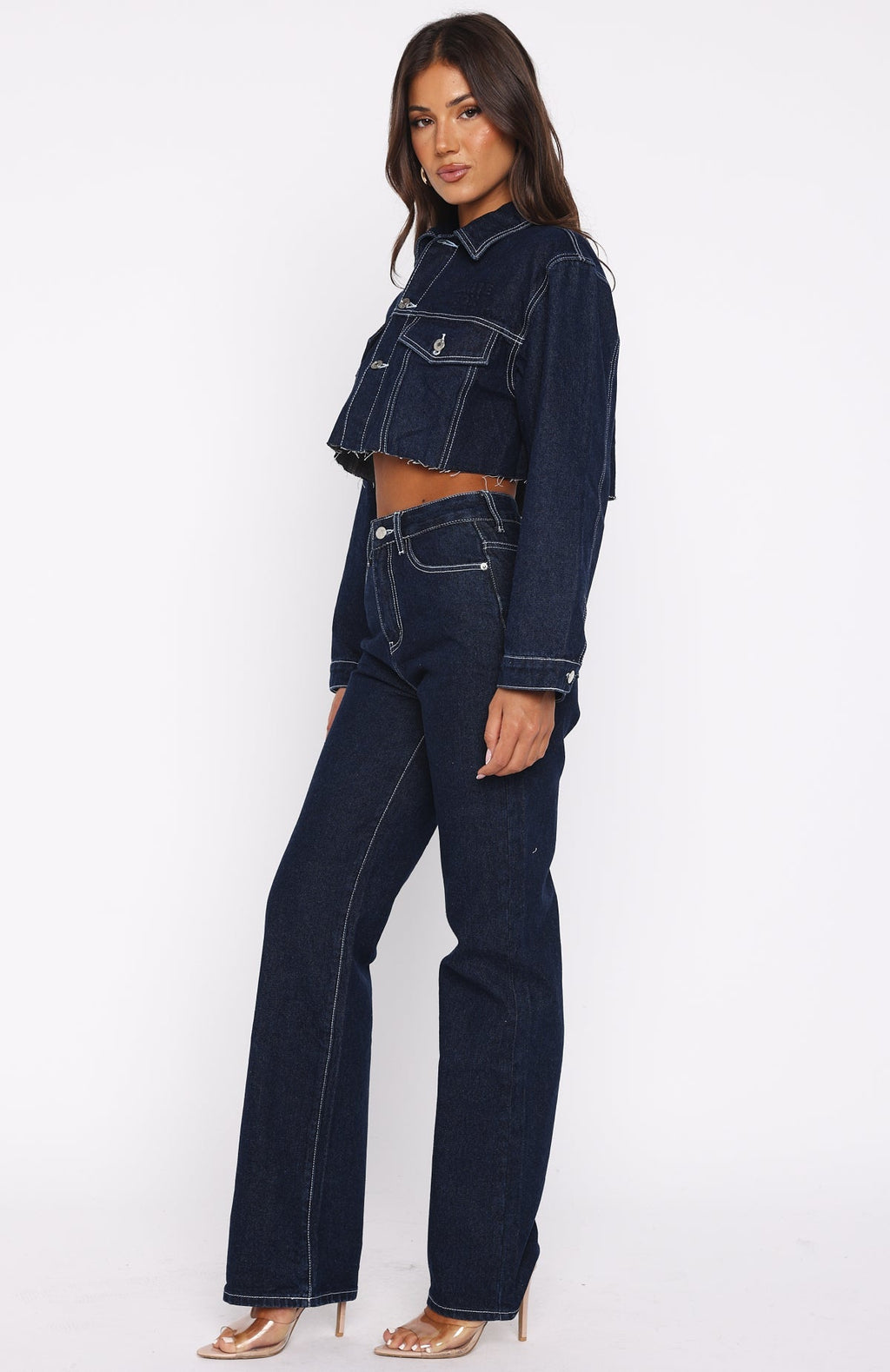 White Fox Something To Prove High Rise Straight Leg Jeans Dark Indigo