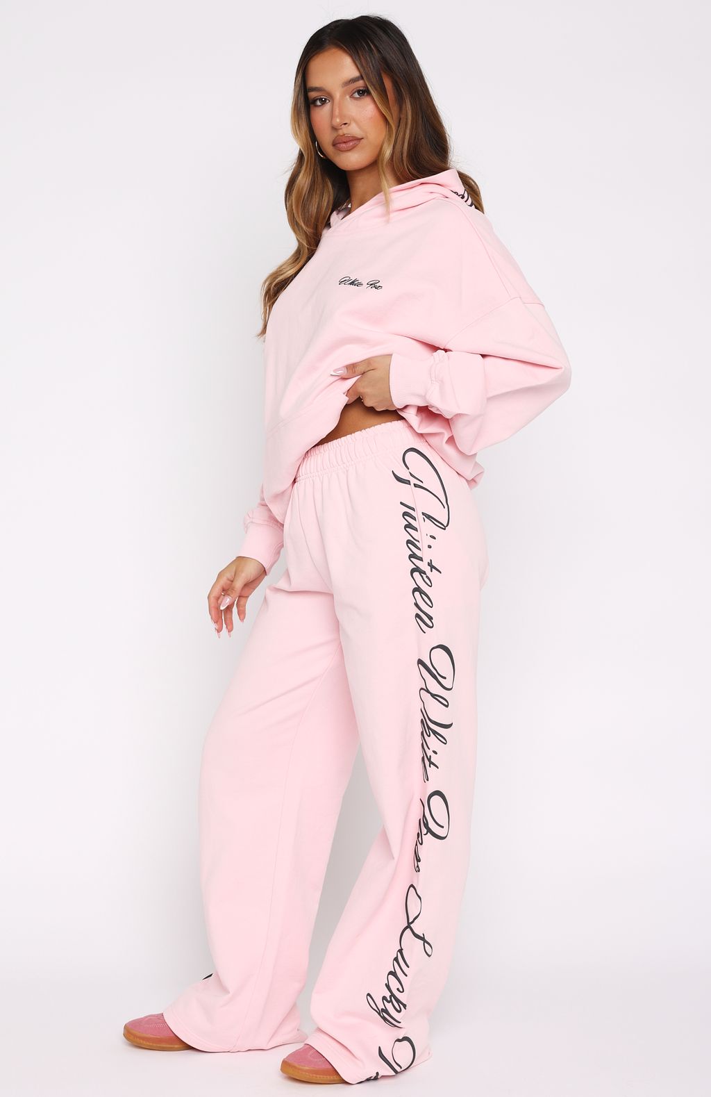 White Fox Lucky Thirteen Shaya Wide Leg Sweatpants Soft Pink