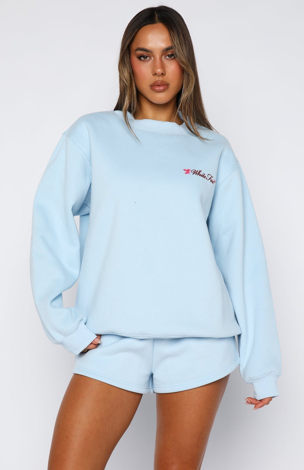 White Fox Trouble Maker Oversized Sweater Baby Blue