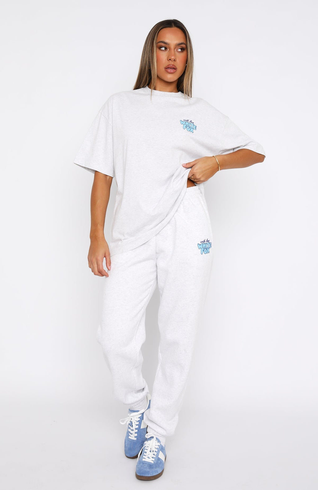 White Fox With Love Always Oversized Tee Grey Marle