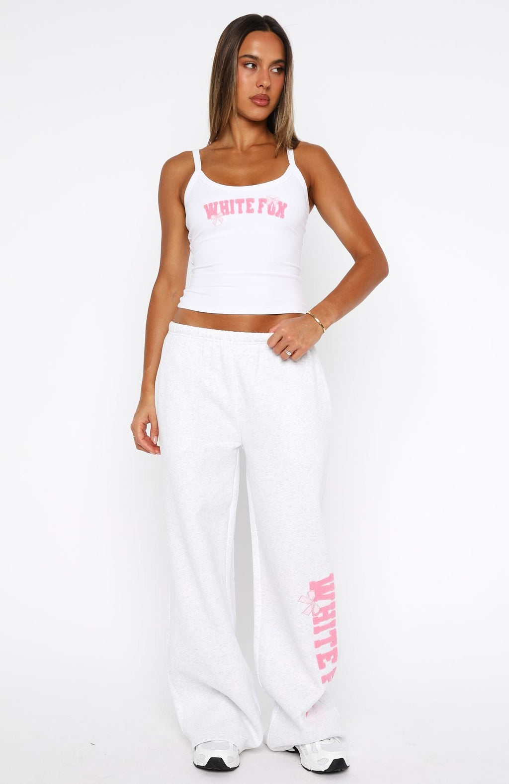 White Fox Daydreamers Madeline Wide Leg Sweatpants Grey Marle