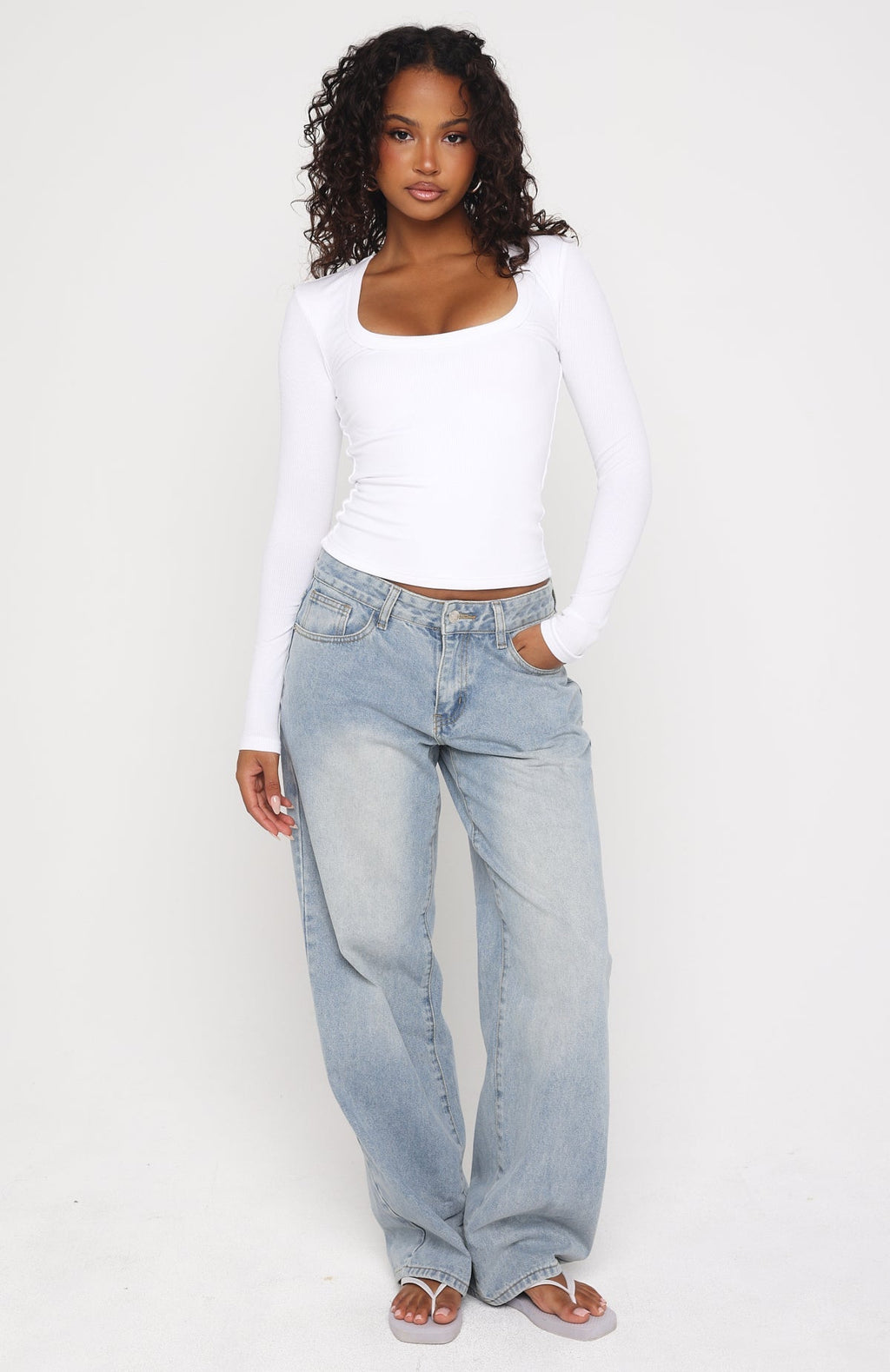 White Fox Serenade Her Ribbed Long Sleeve Top White