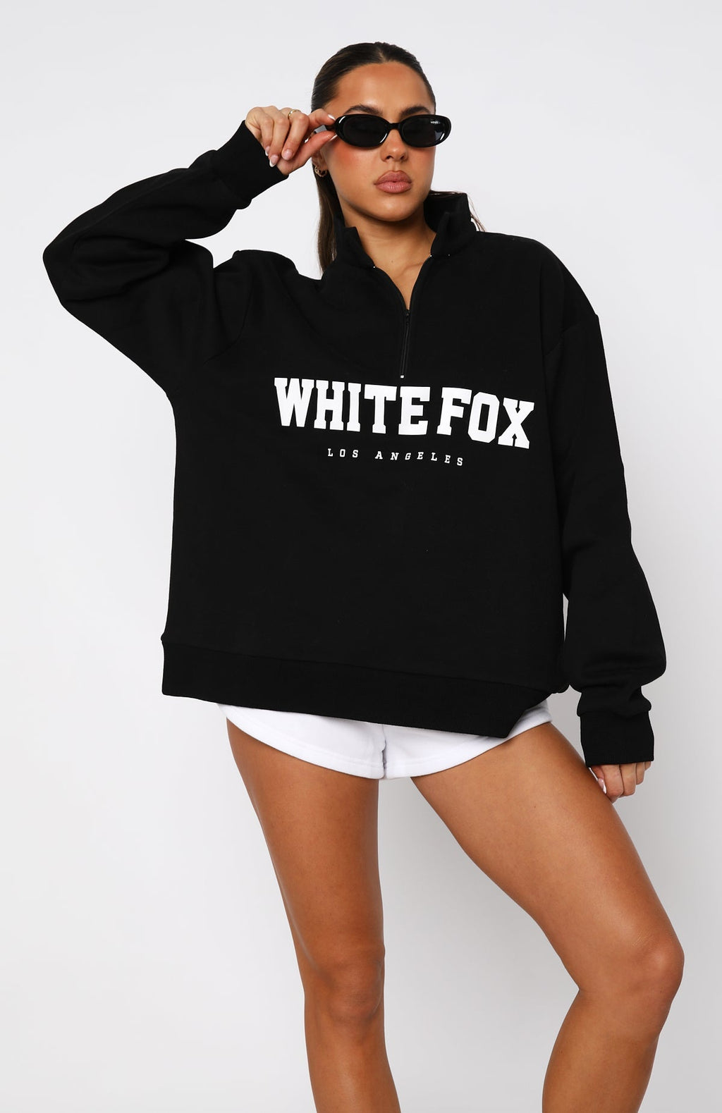 White Fox High Standard Zip Front Sweater Black