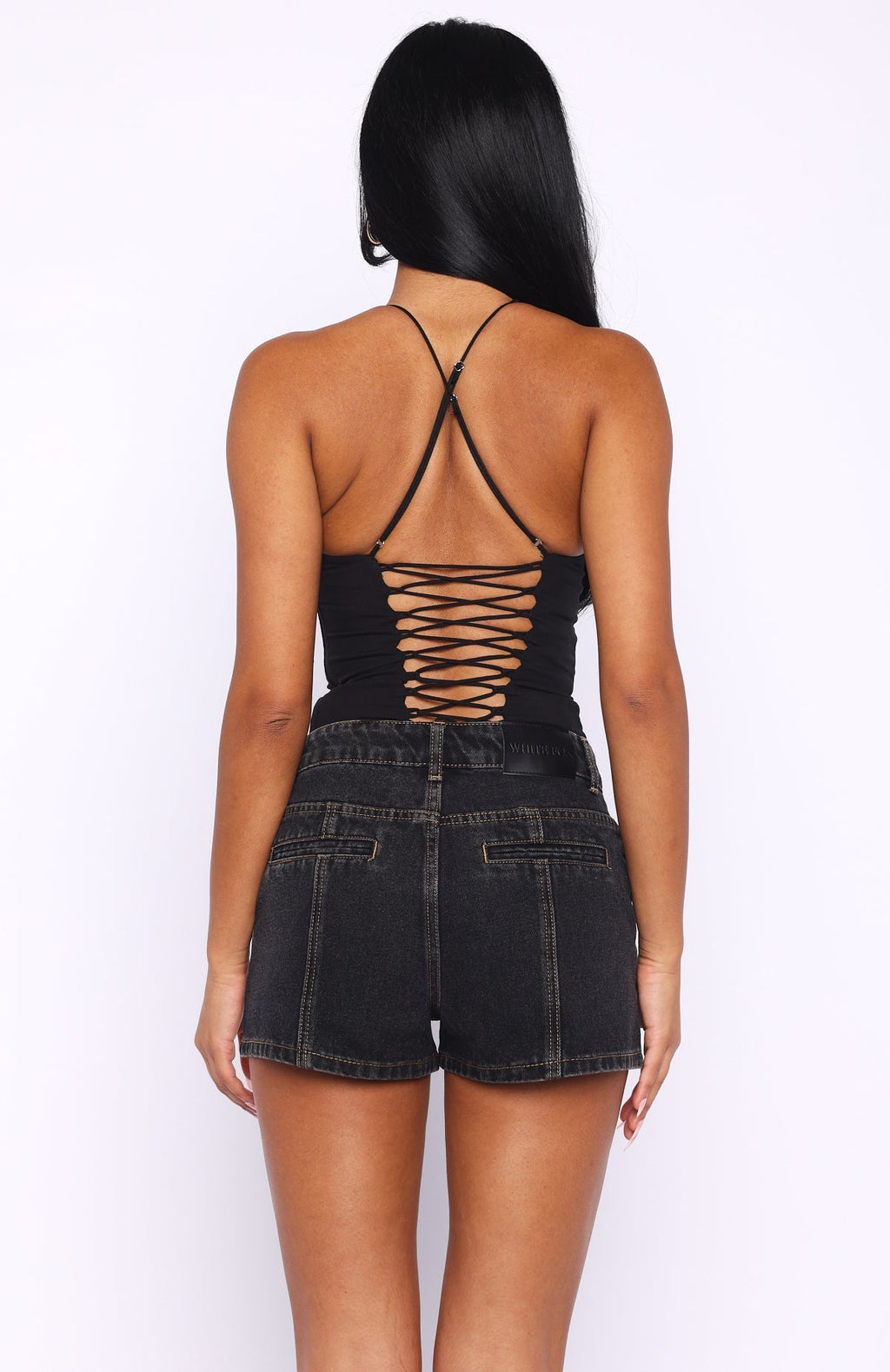 White Fox Whispers Of Us Denim Shorts Black Acid
