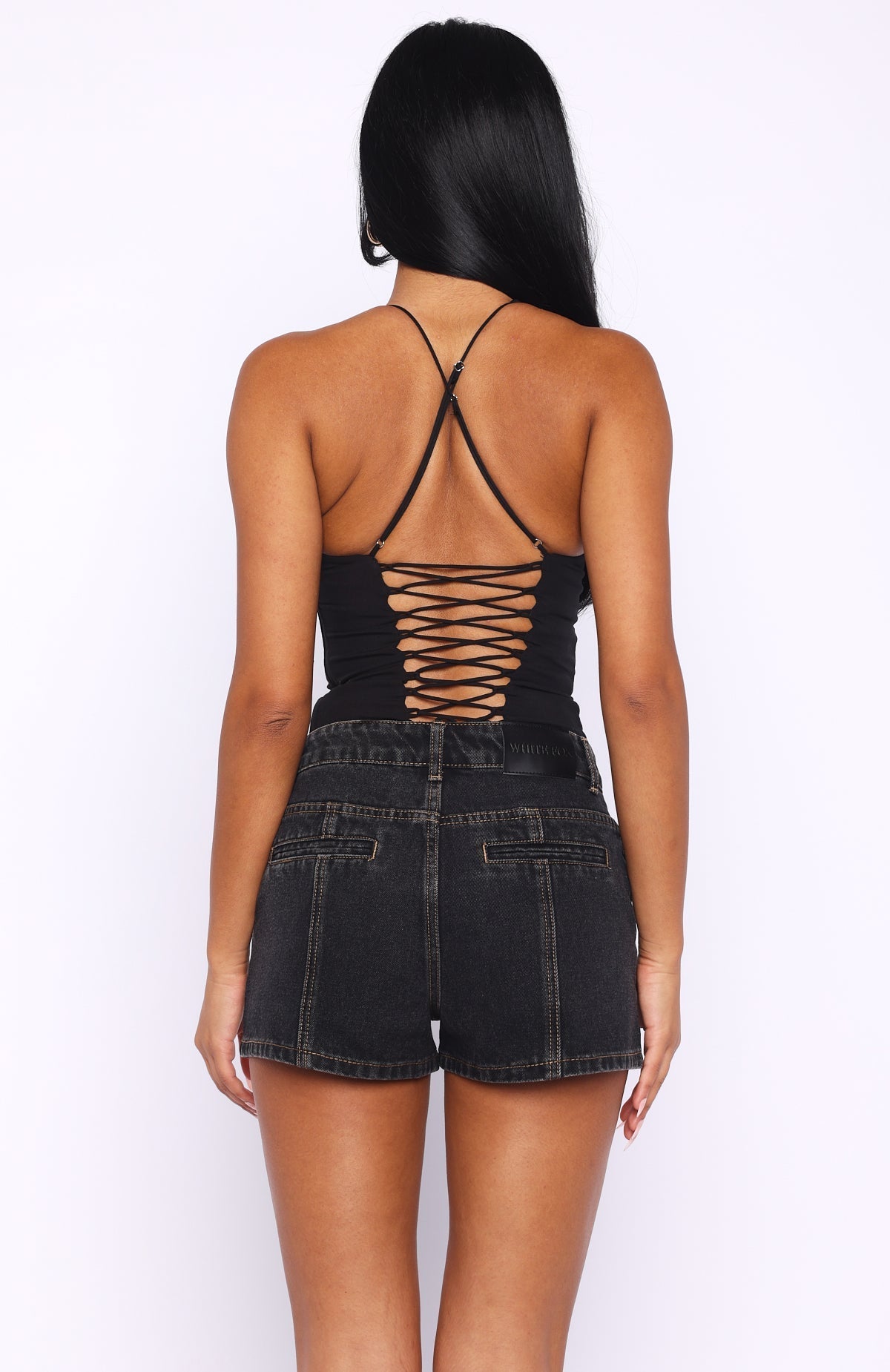 White Fox Whispers Of Us Denim Shorts Black Acid
