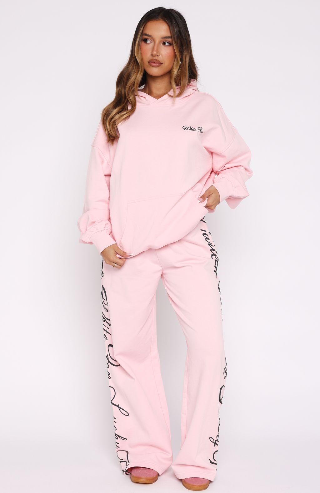 White Fox Lucky Thirteen Shaya Wide Leg Sweatpants Soft Pink
