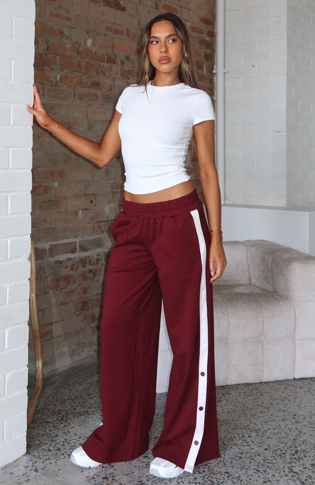 White Fox Our Bridges Burned Wide Leg Pants Burgundy