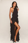 White Fox Control The Vibe Halter Maxi Dress Chocolate