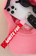 White Fox Standing Out Strap Keychain Red Hearts