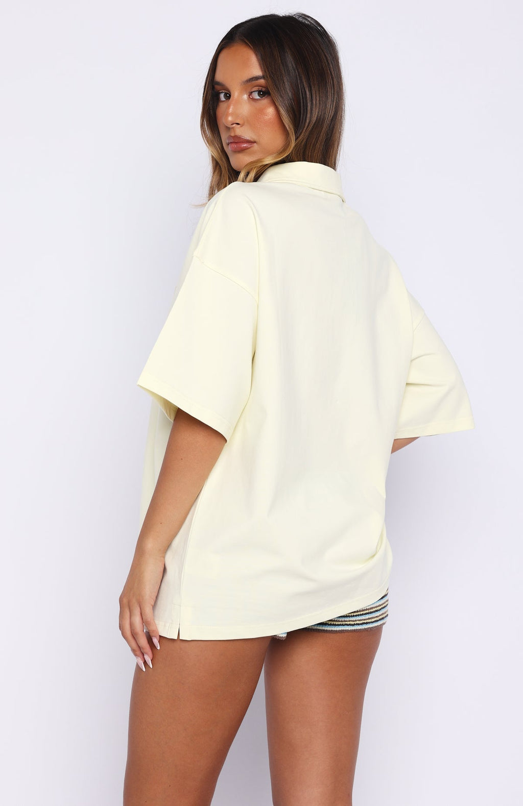 White Fox Pure Intent Oversized Short Sleeve Polo Shirt Lemon