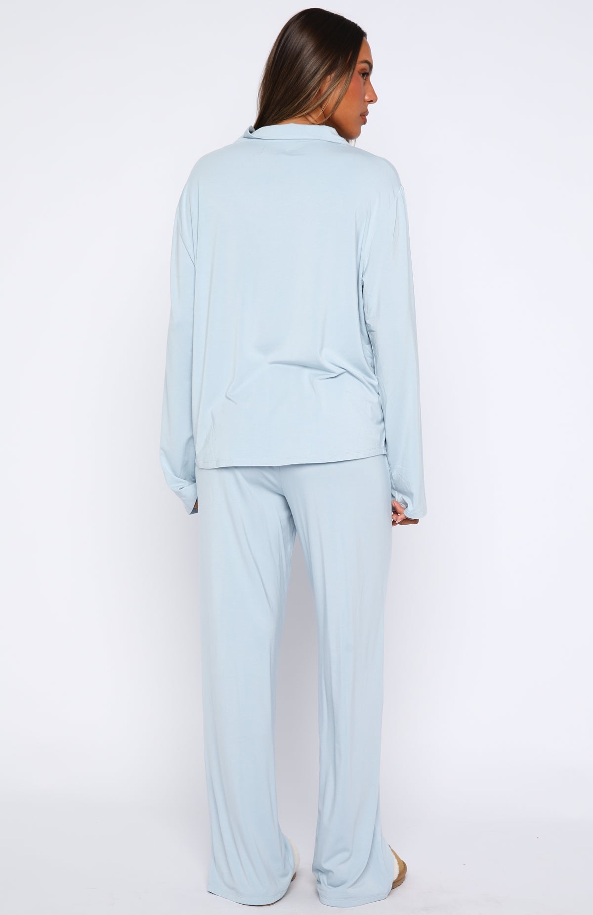 White Fox Pillow Talk Long Sleeve Pyjama Set Dusty Blue