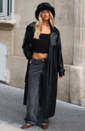 White Fox Do I Ever PU Trench Coat Black