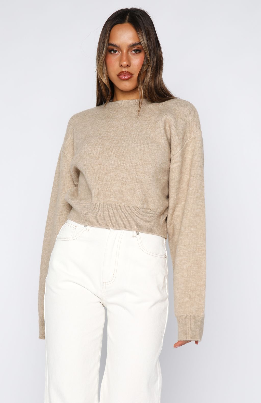 White Fox Can't Help Falling Knit Sweater Beige
