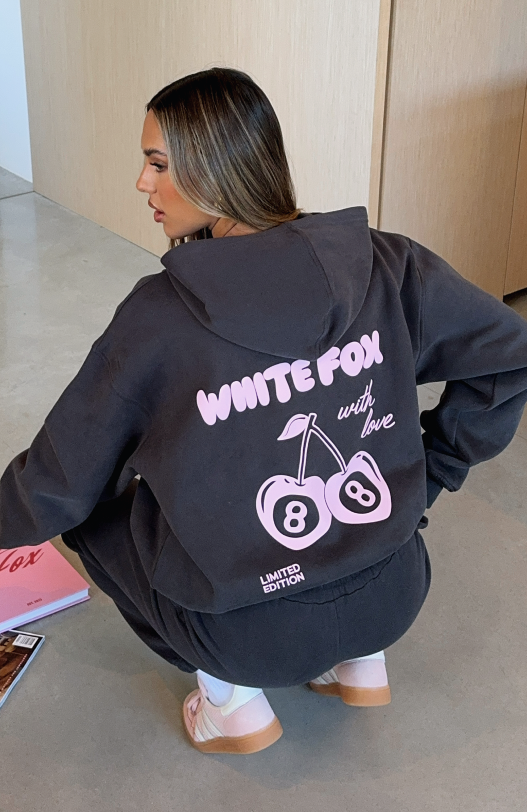 White Fox With Love In The Moment Oversized Hoodie Charcoal