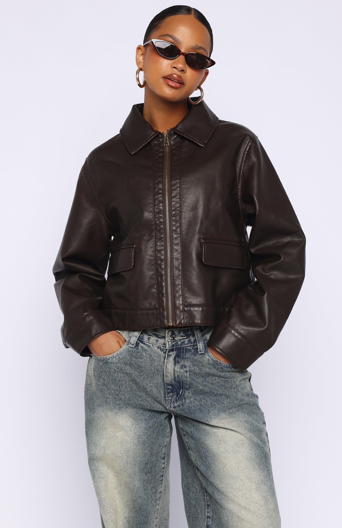 White Fox I Know Love PU Jacket Chocolate