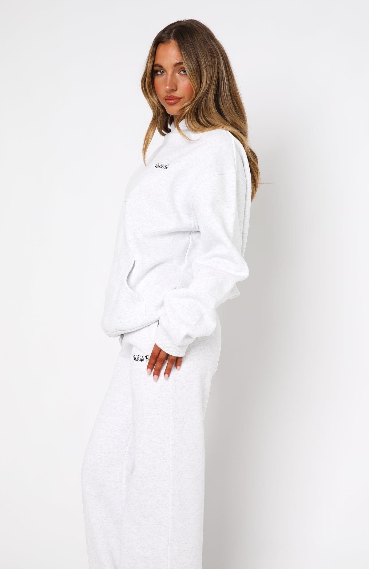 White Fox Match Your Words Oversized Hoodie Grey Marle