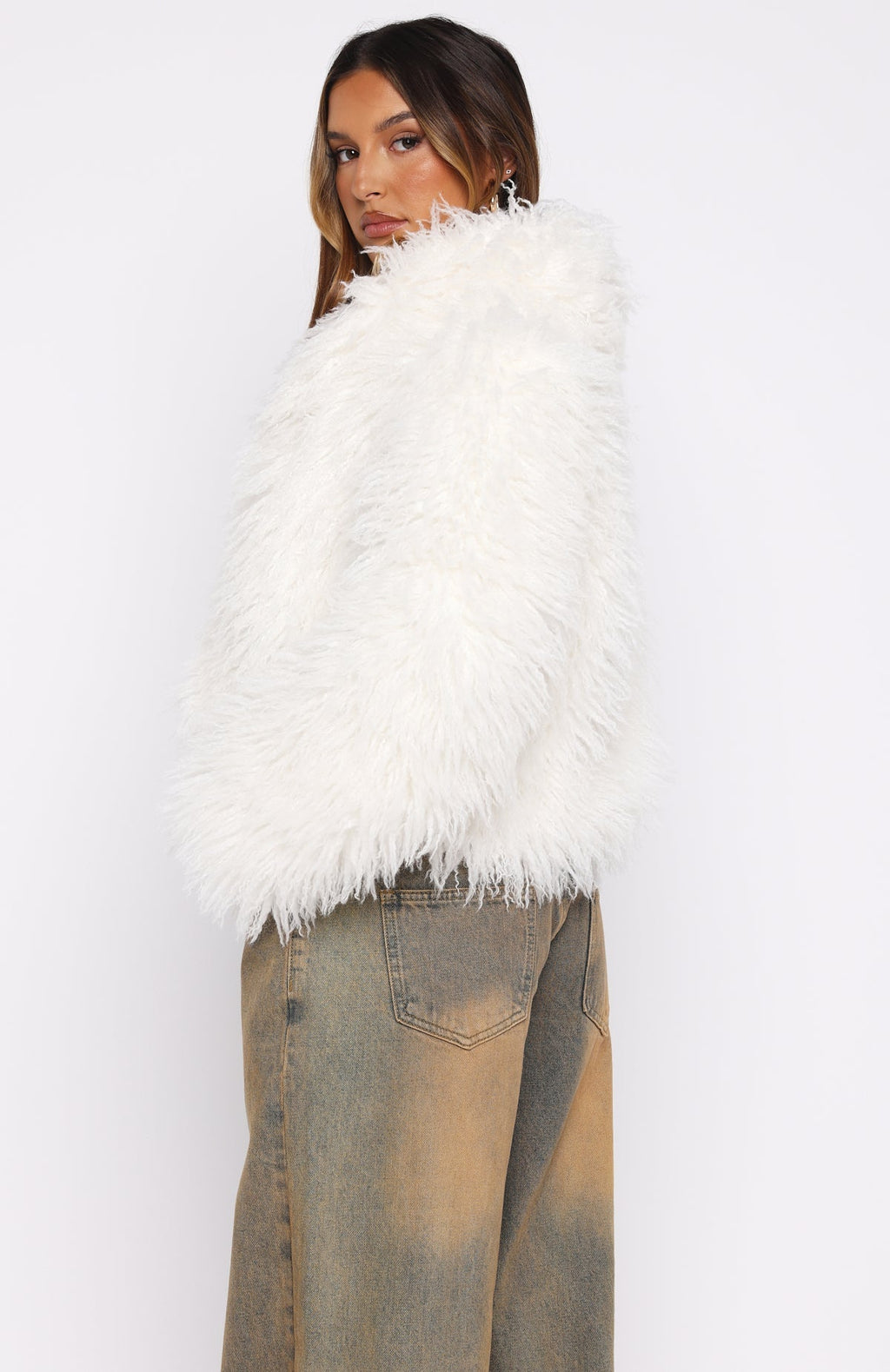 White Fox Weekend Away Faux Fur Jacket Cream