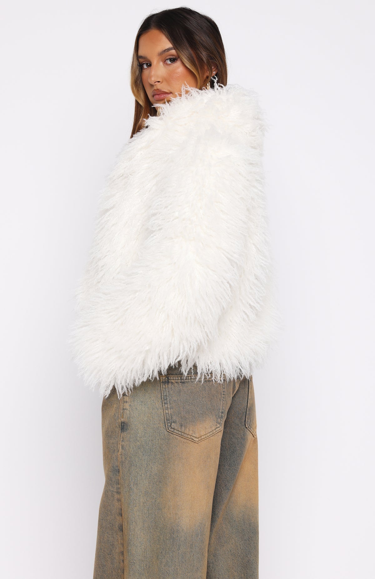 White Fox Weekend Away Faux Fur Jacket Cream