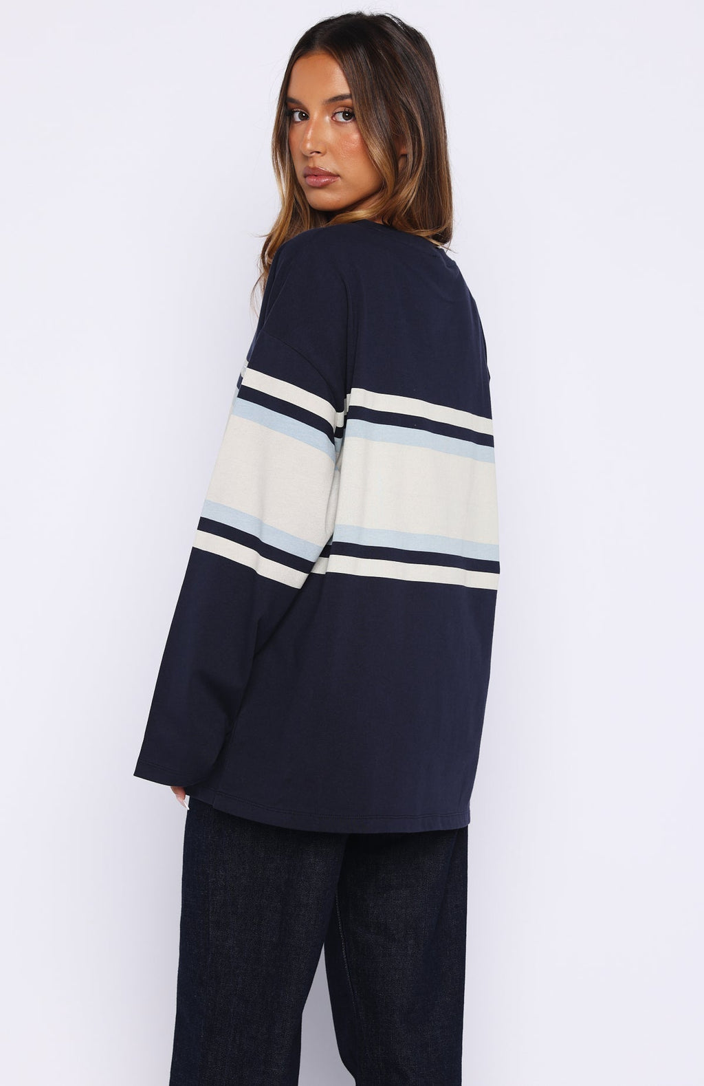 White Fox Too Cool For You Oversized Long Sleeve Tee Navy