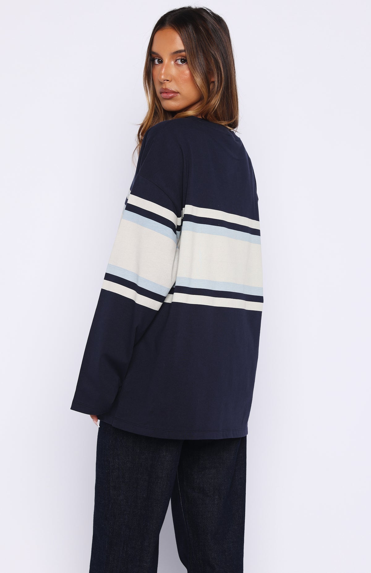 White Fox Too Cool For You Oversized Long Sleeve Tee Navy
