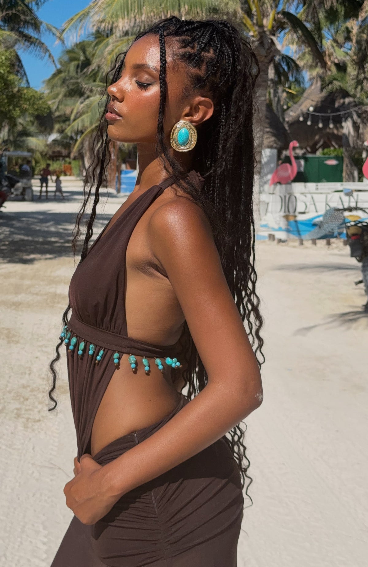 White Fox Jungle Glow Maxi Dress Chocolate