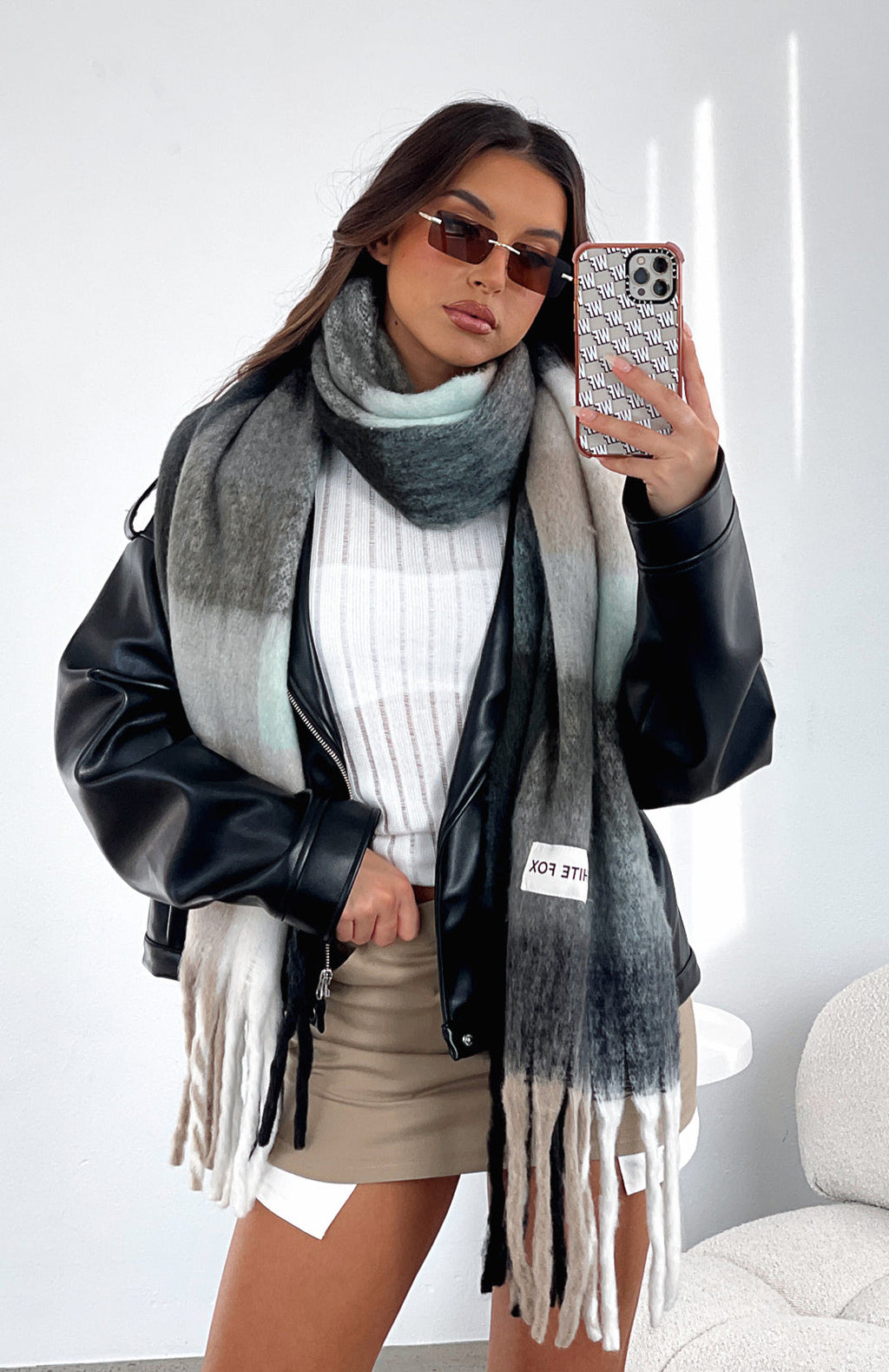 White Fox Winter Warmth Oversized Scarf Teal