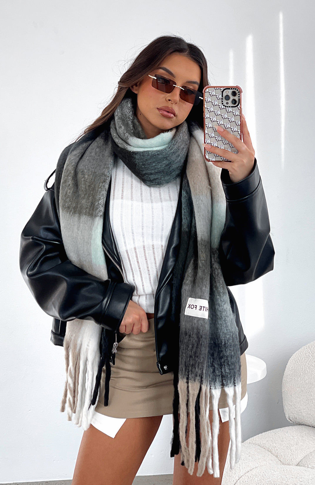 White Fox Winter Warmth Oversized Scarf Teal