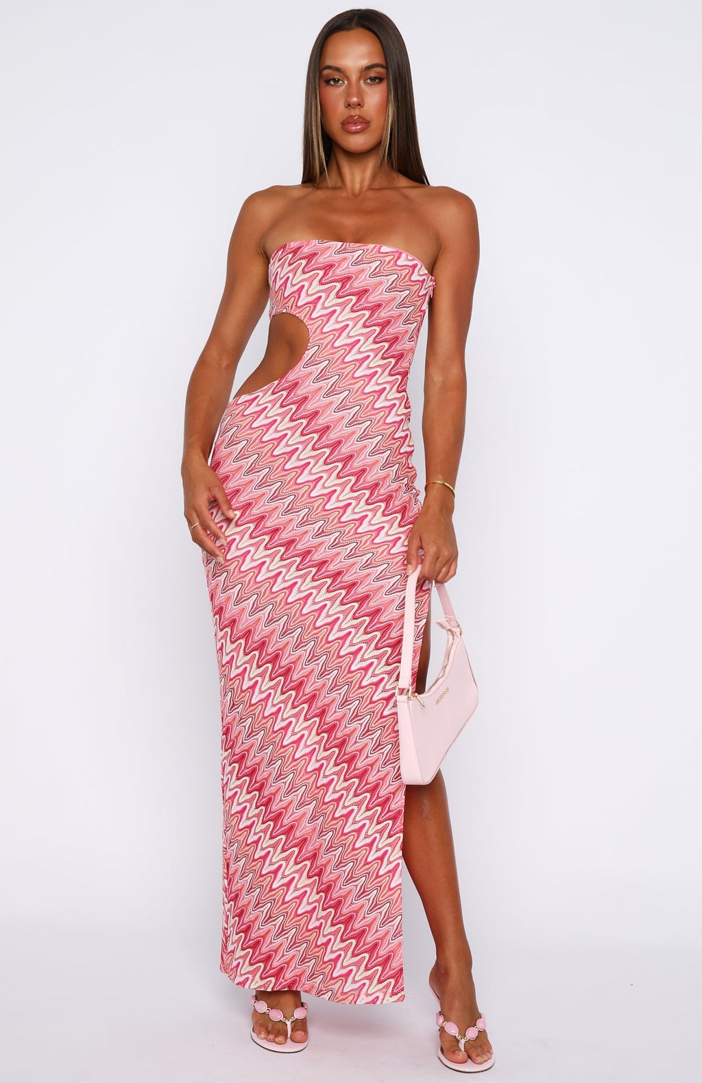 White Fox Flirt Mode Strapless Maxi Dress Sunrise Waves