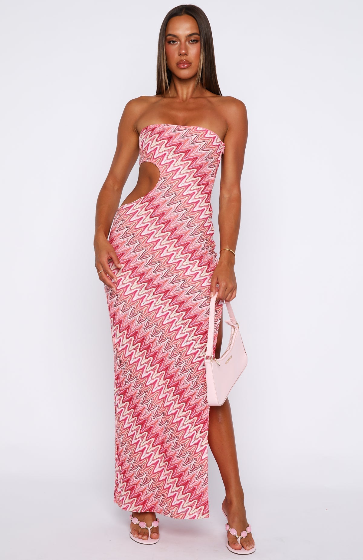 White Fox Flirt Mode Strapless Maxi Dress Sunrise Waves