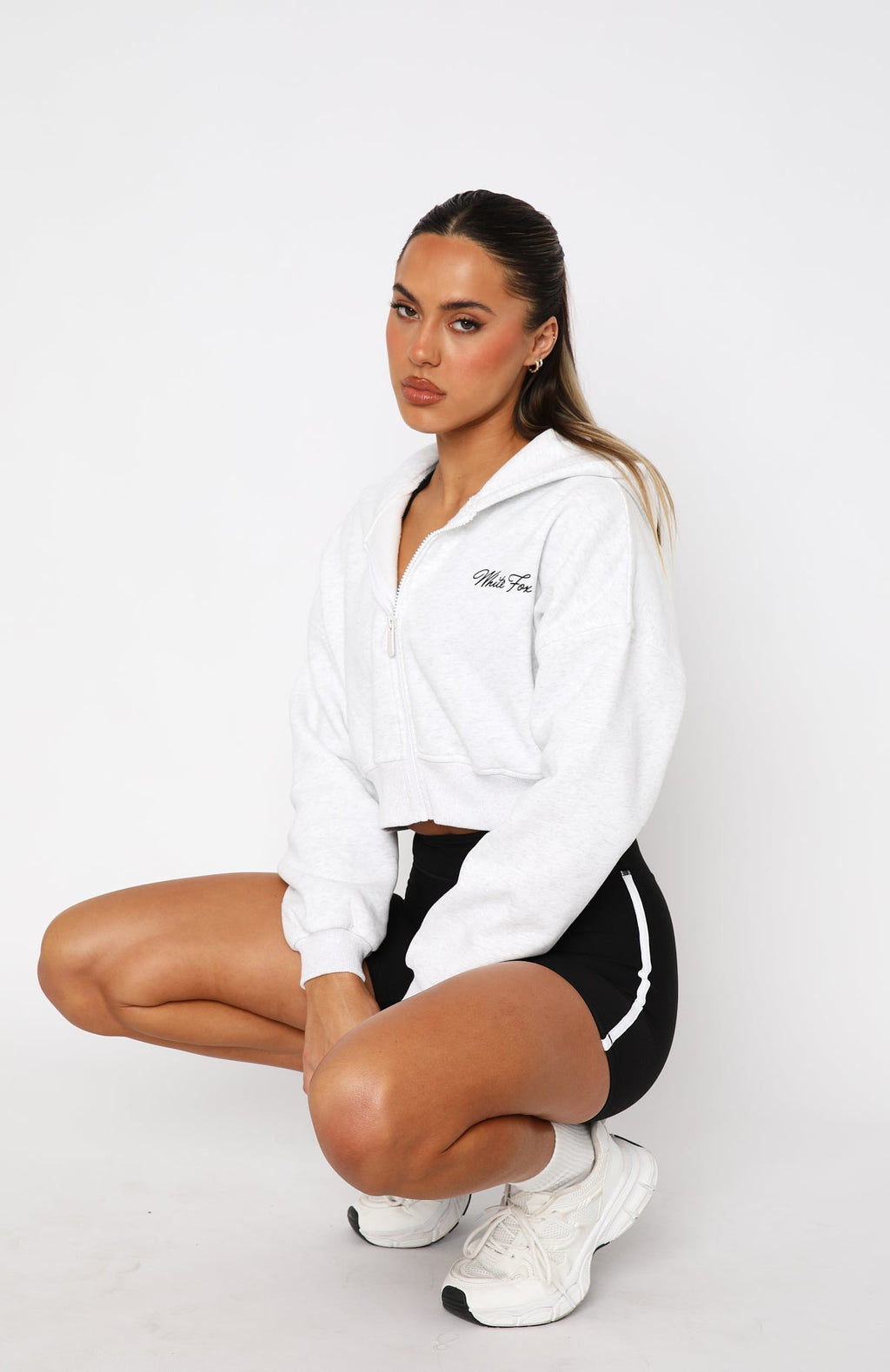 White Fox Stepping Out Cropped Hoodie Grey Marle