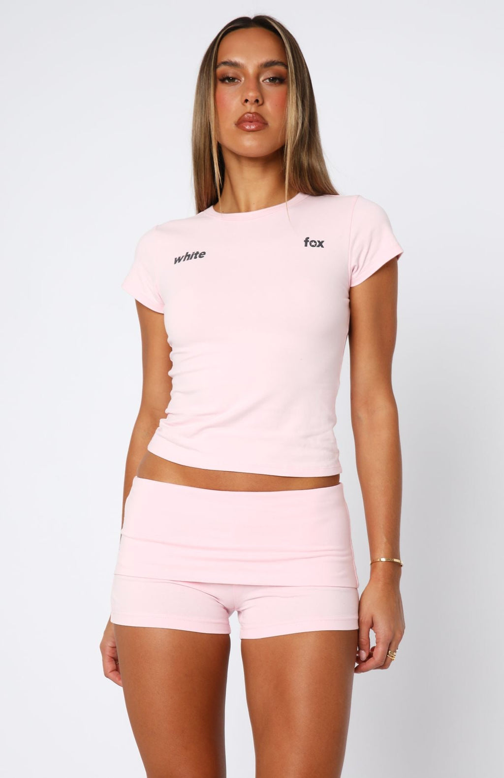 White Fox From The Archives Gigi Baby Tee Pink