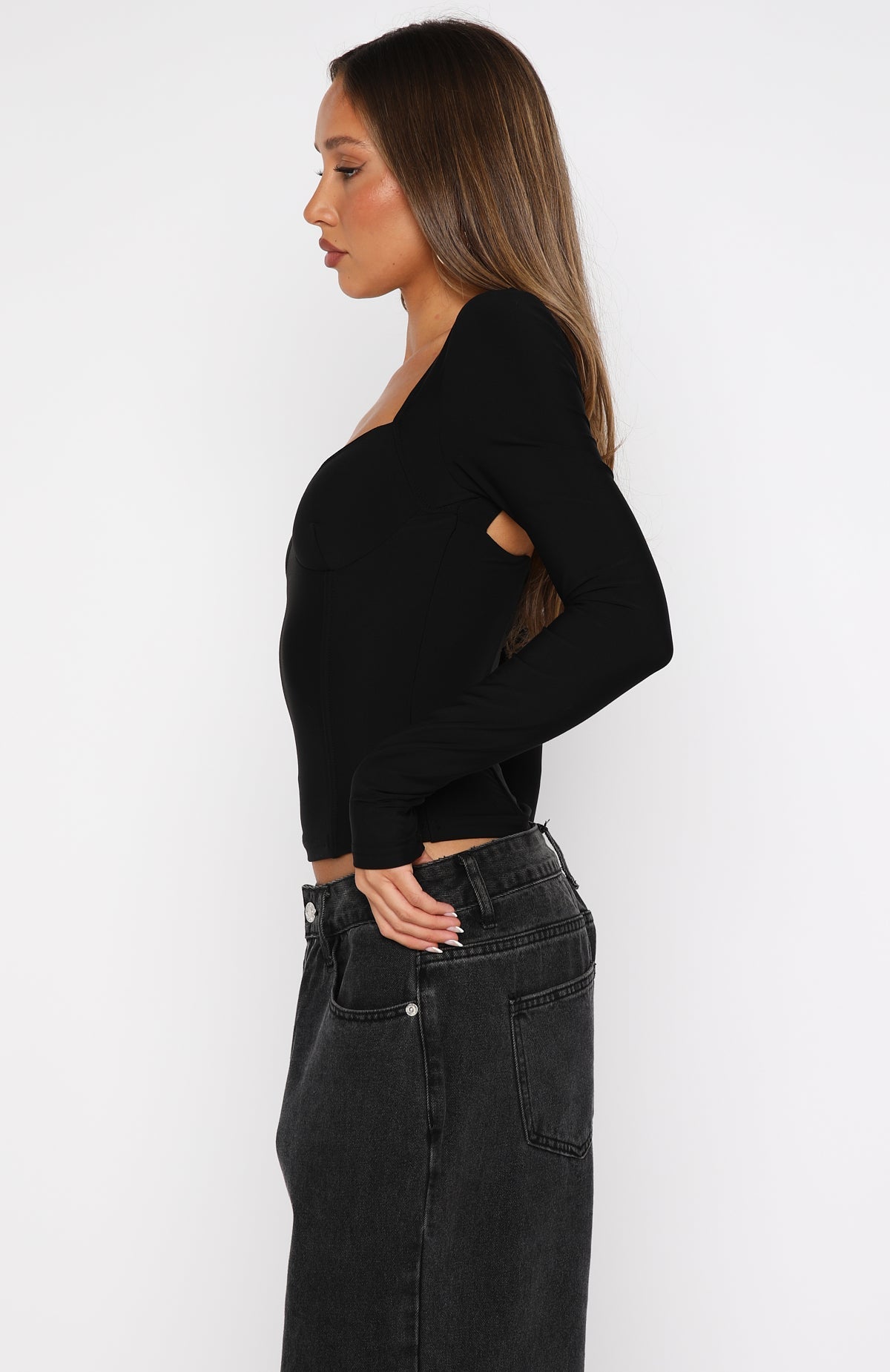 White Fox Different Time Long Sleeve Bustier Black